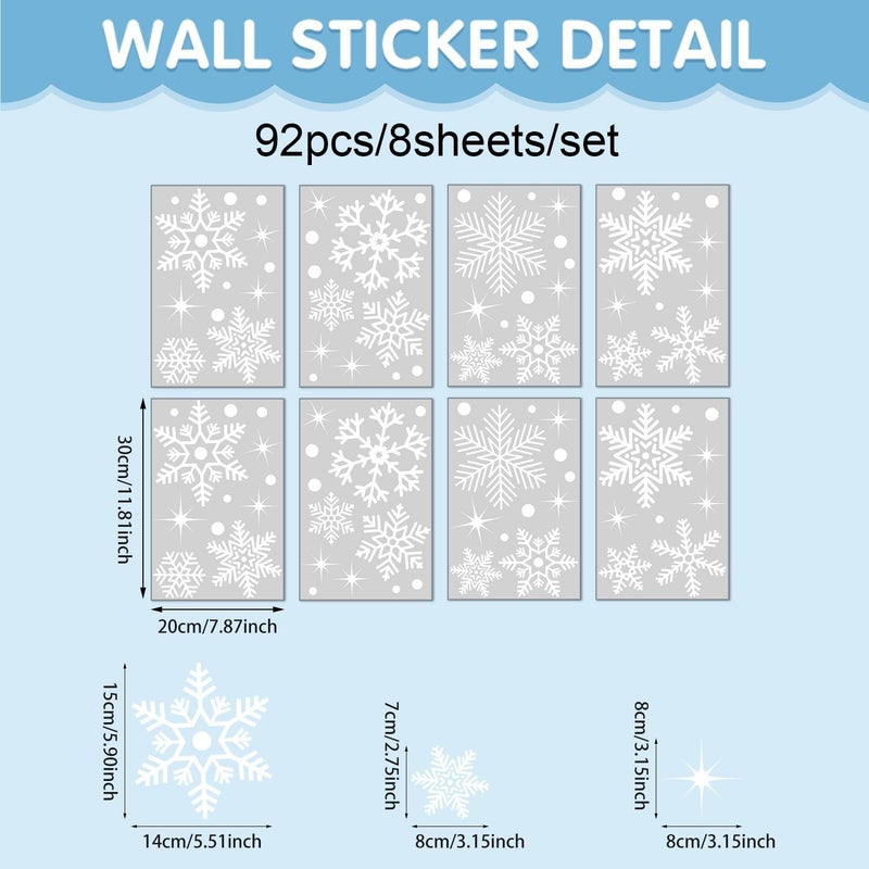 Kasubeso 92Pcs Snowflake Window Clings Decals, Peel and Stick Glitter Christmas Wall Stickers, Removable Winter Xmas Wall Docer for Holiday Party Bedroom Living Room Offices Home Decoration - Image 2